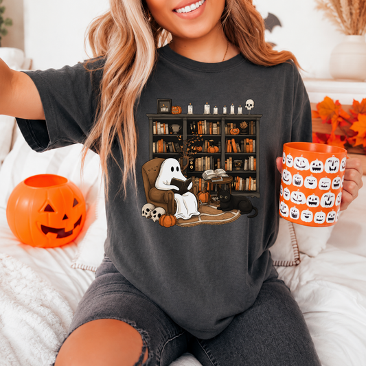 Ghost Reading Shirt, Halloween Book Lover Graphic Tee