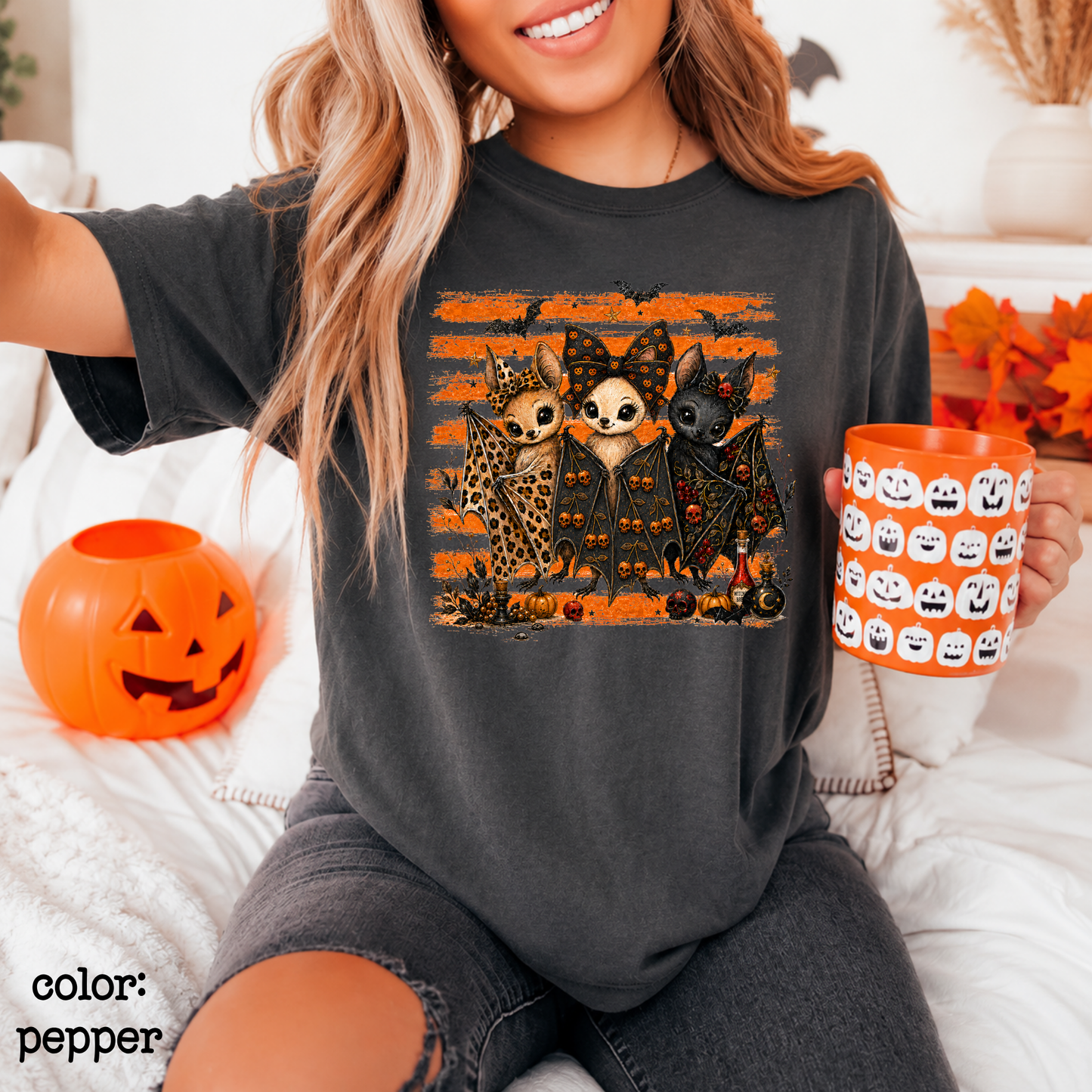 Spooky season bat shirt with retro Halloween graphic design