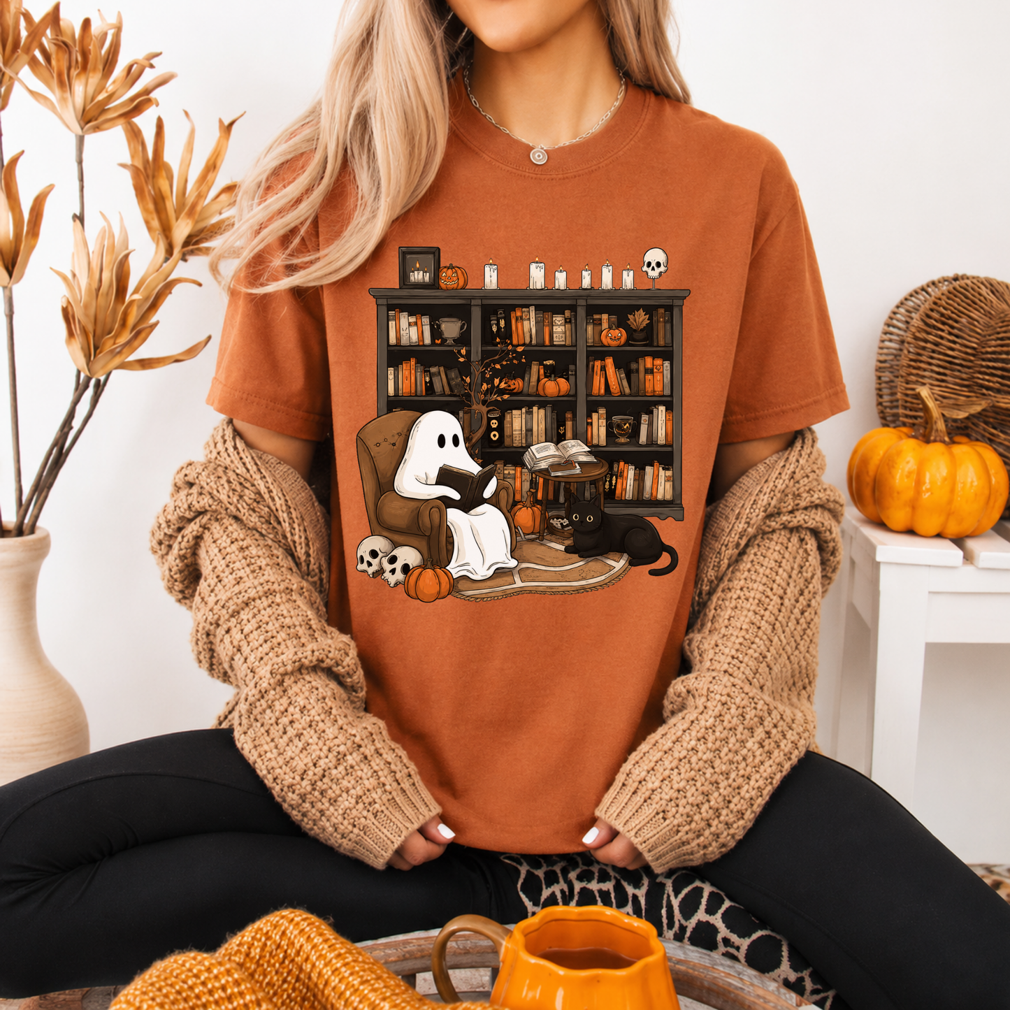 Ghost Reading Shirt, Halloween Book Lover Graphic Tee