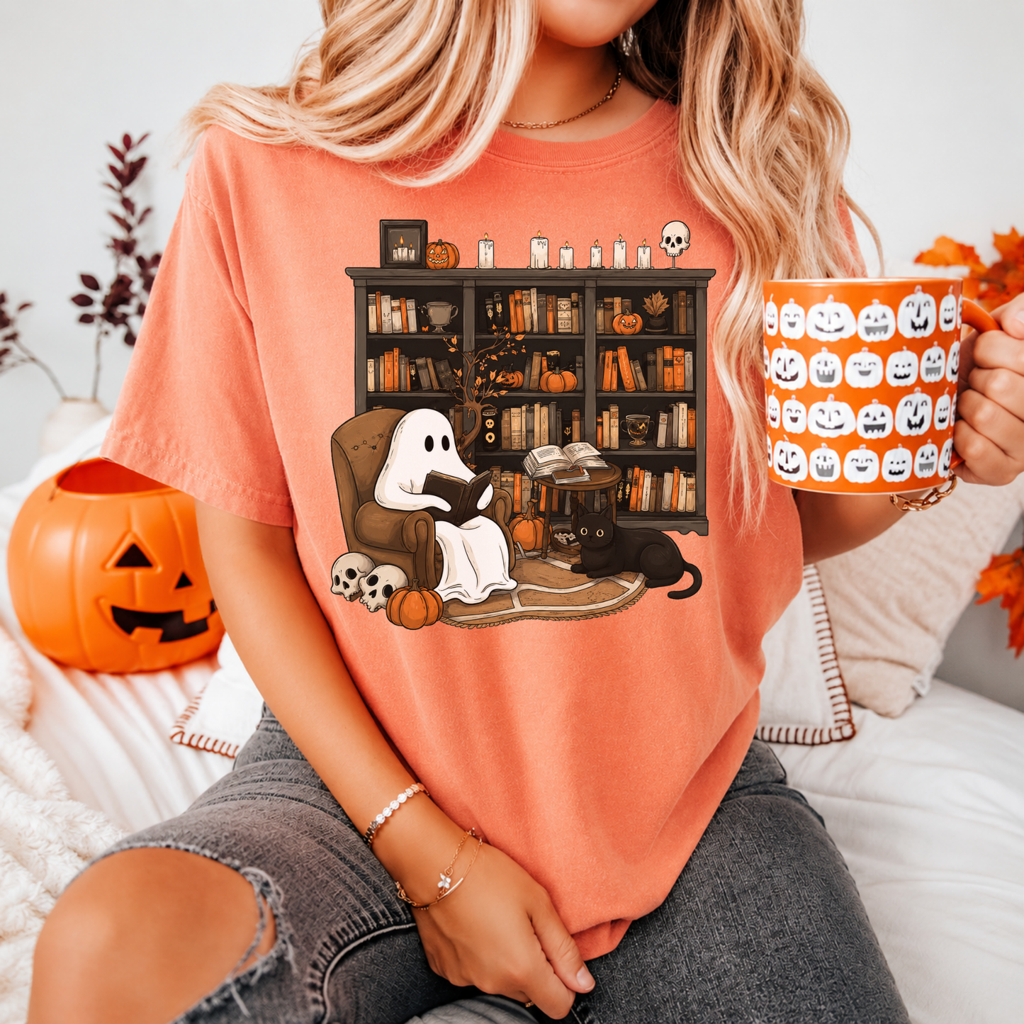 Ghost Reading Shirt, Halloween Book Lover Graphic Tee