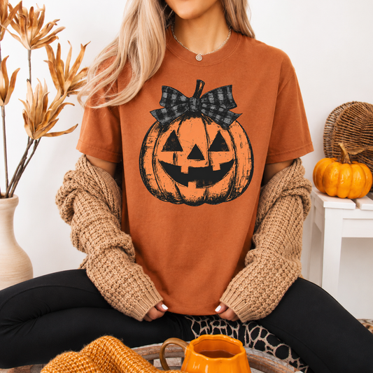 Nostalgic spooky season pumpkin t-shirt design close up